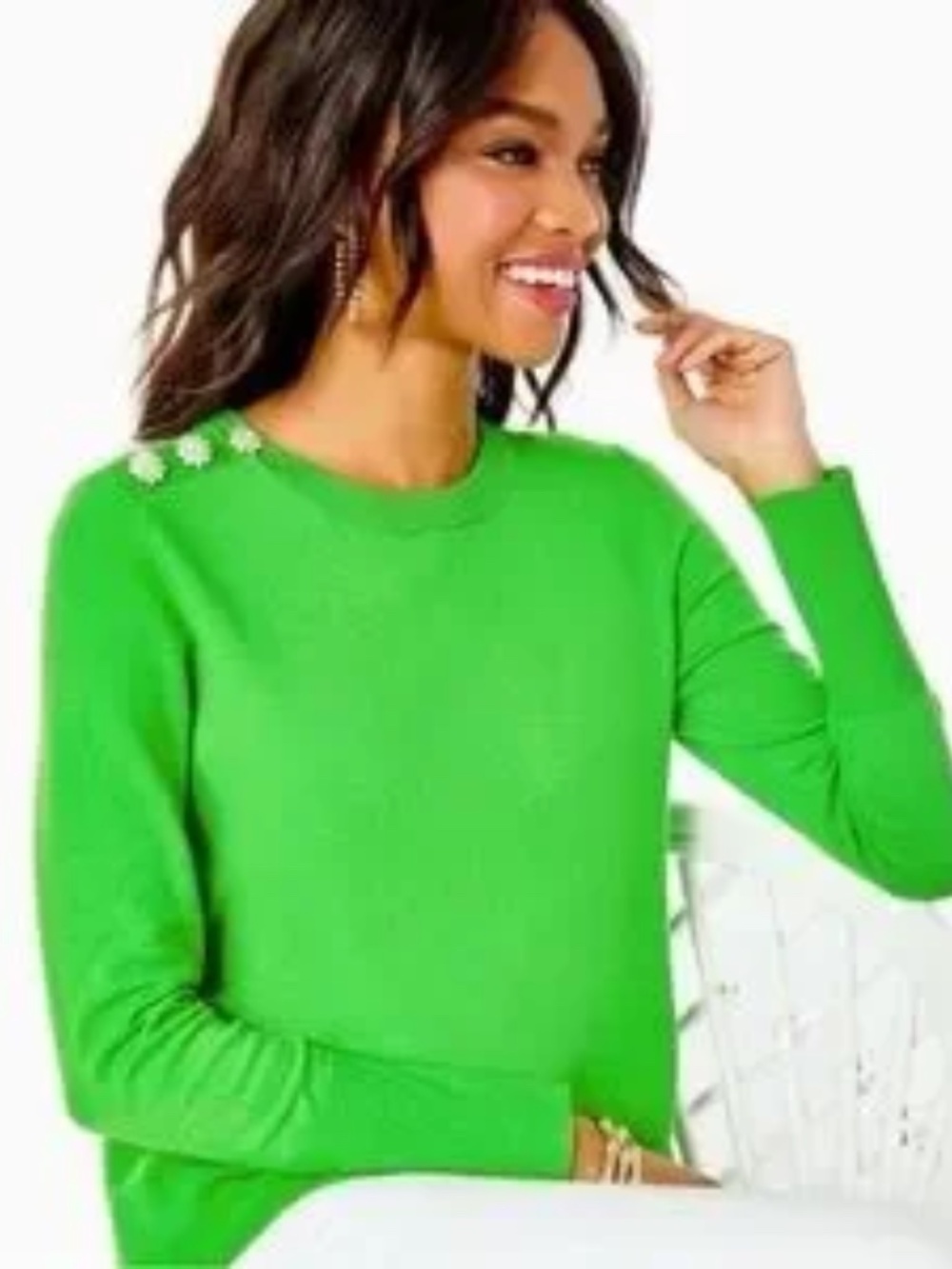 Lilly Pulitzer Morgen Jeweled Shoulder Buttons Kelly Green Sweater- SMALL